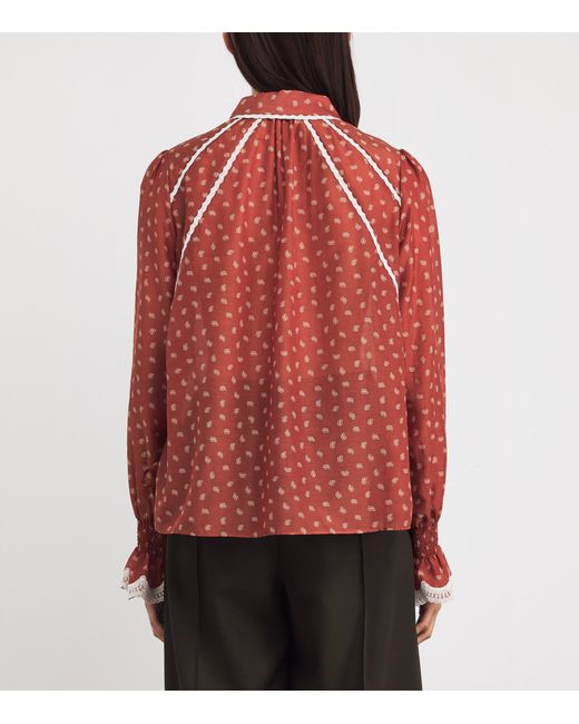 ME+EM Red Cotton-Silk Paisley Blouse