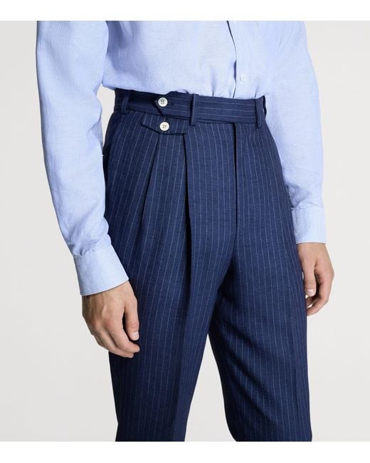 Dunhill Blue Linen Pinstripe Tailored Trousers for men