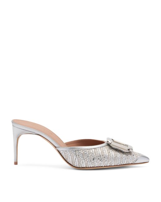 Malone Souliers White Metallic Raffia Mona Heeled Mules 70