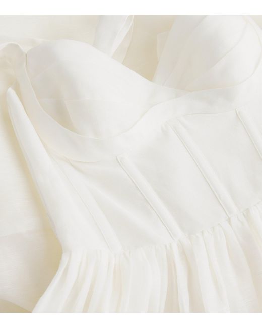 Zimmermann White Linen-Silk Corset Midi Dress