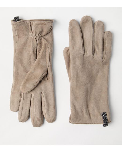 Brunello Cucinelli Natural Suede Monili Gloves