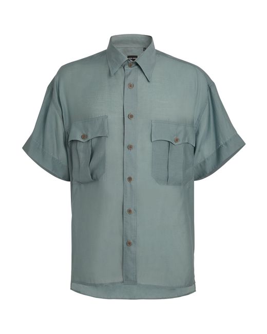 Giorgio Armani Green Lyocell Short-sleeve Cargo Shirt for men