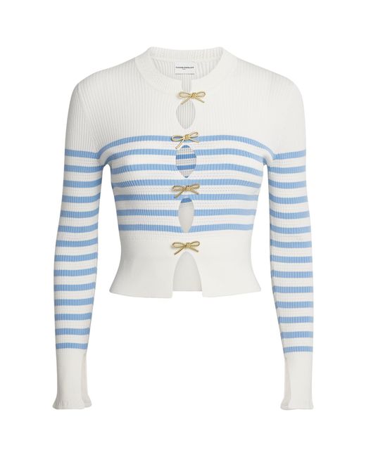 Claudie Pierlot Blue Stripe Bow-Detail Sweater