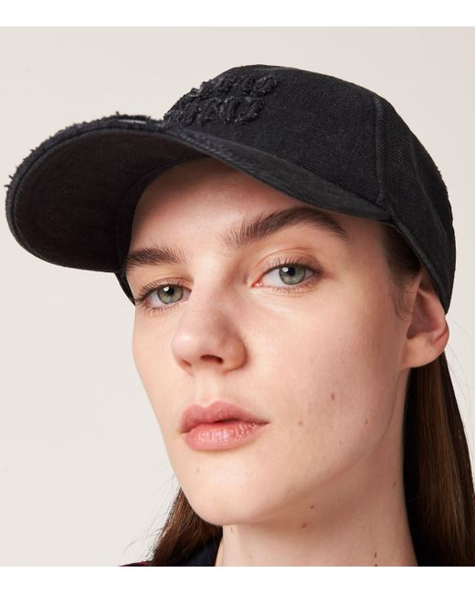 Miu Miu Black Denim Logo Baseball Cap