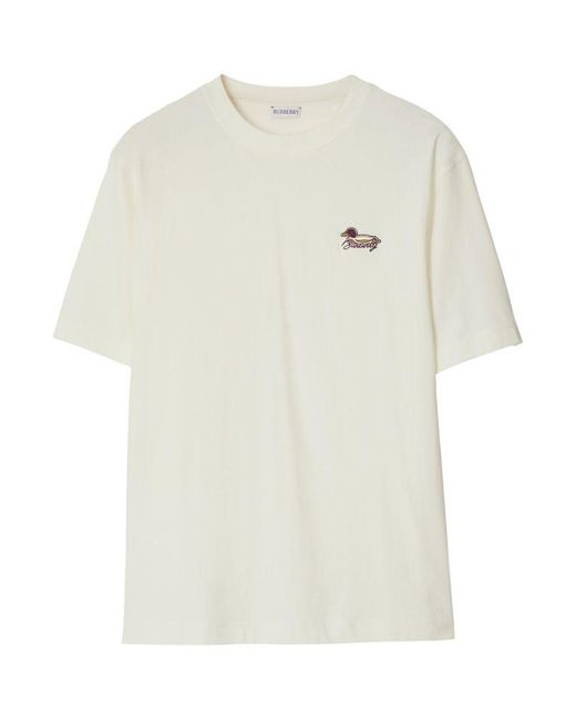 Burberry White Embroidered-Duck T-Shirt for men