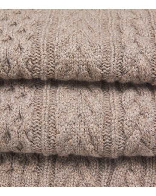 Johnstons Brown Cashmere Aran Cable Knit Scarf