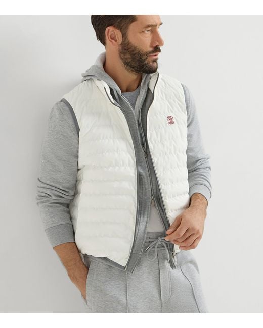 Brunello Cucinelli Multicolor Sleeveless Nylon Down Jacket With Logo And Removable Hood for men