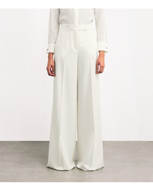 Max Mara White Wool Wide-Leg Tailored Trousers