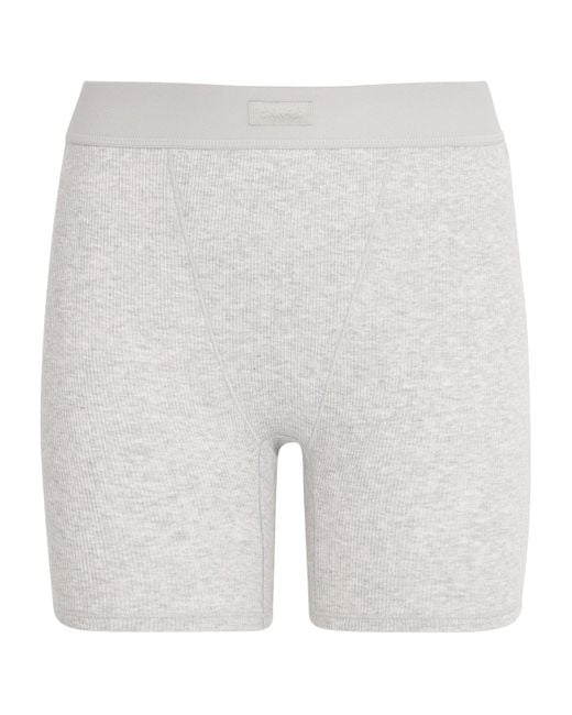 Skims Gray Stretch-Cotton Ribbed Boxer Shorts