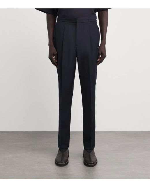 Officine Generale Blue Wool Drew Drawstring Trousers for men