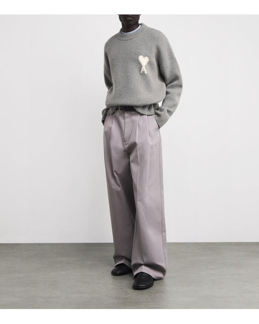 AMI Gray Alpaca-Blend Crew-Neck Sweater for men