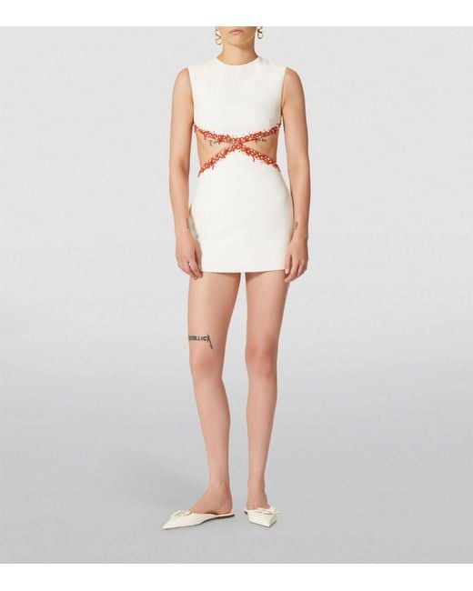 Valentino Garavani White Beaded Cut-out Mini Dress