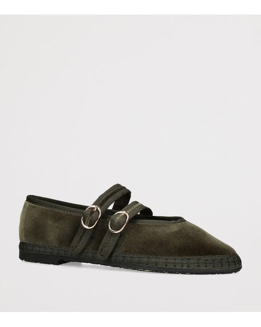 Flabelus Black Velvet Claire Mary Jane Flats
