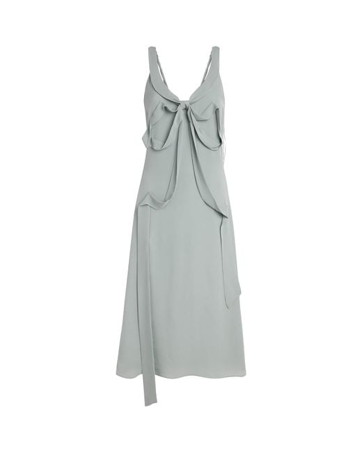 Acne Gray Silk Bow-Appliqué Midi Dress