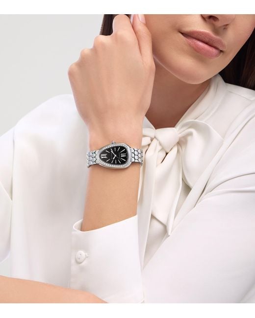 BVLGARI White Stainless Steel And Diamond Serpenti Seduttori Watch