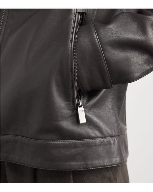 Canali Gray Leather Jacket for men