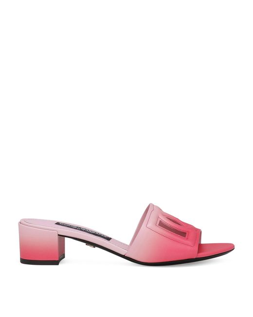 Dolce & Gabbana Pink Leather Dg Heeled Mules