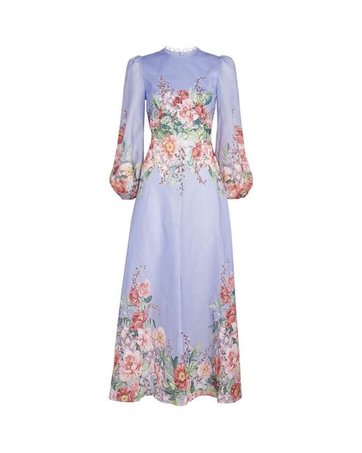 Zimmermann Blue Floral-print Linen Maxi Dress