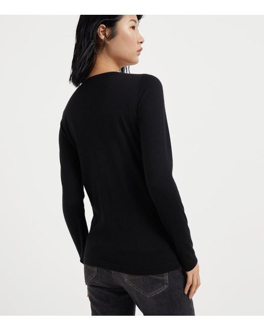 Brunello Cucinelli Black Cashmere-Silk Sweater