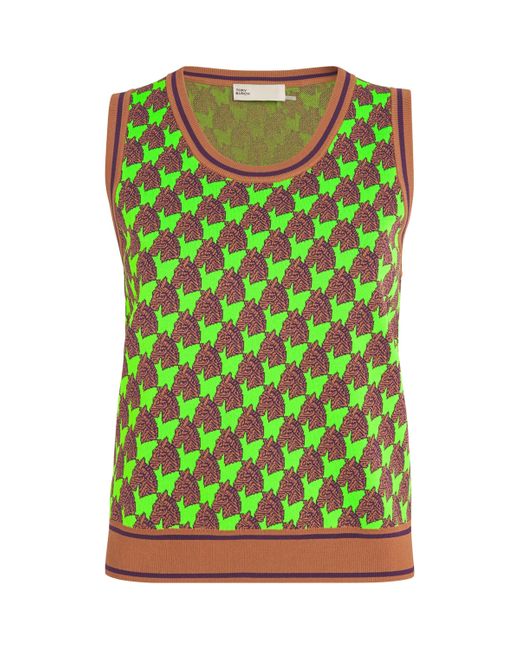 Tory Burch Green Jacquard Zebra Tank Top