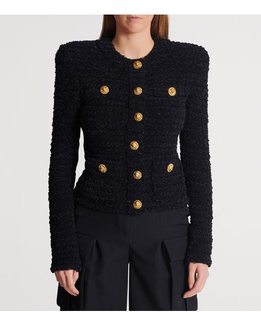 Balmain Blue Tweed Button-Up Jacket