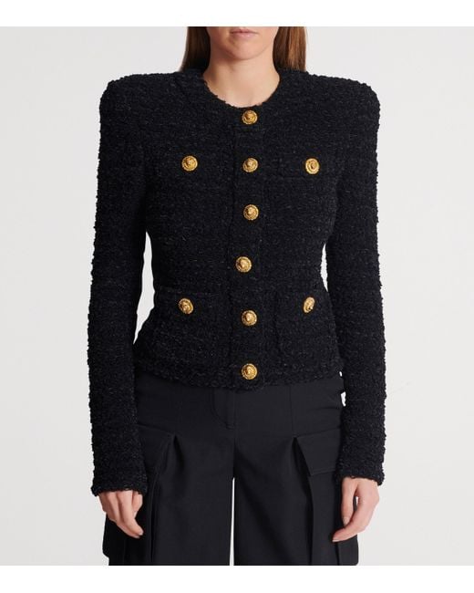Balmain Blue Tweed Button-Up Jacket