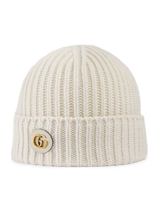 Gucci Natural Wool-cashmere Double G Beanie Hat