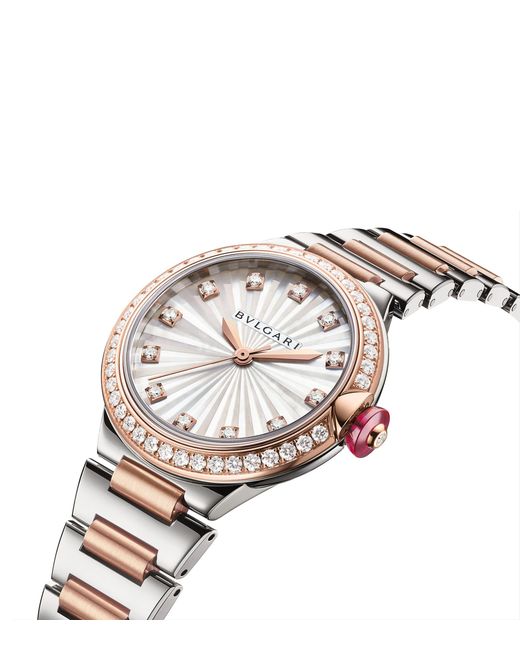 BVLGARI Metallic Stainless Steel And Diamond Lvcea Watch