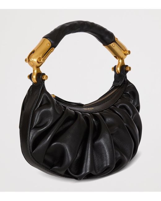 Balmain Black Mini Leather Ebene Top-Handle Bag