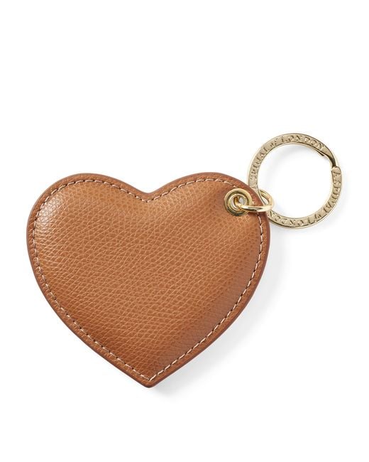 Aspinal Brown Leather Heart Keyring