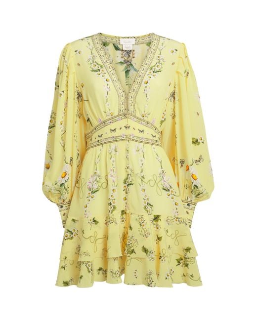 Camilla Yellow Silk Daisy Chain Mini Dress