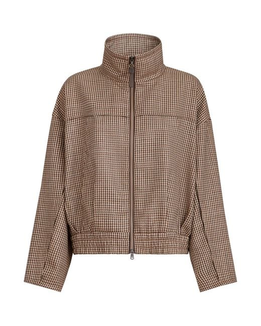 Brunello Cucinelli Brown Virgin Wool-Blend Houndstooth Jacket