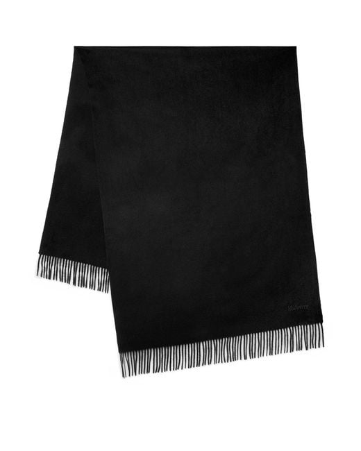 Mulberry Black Merino Wool Fringed Scarf