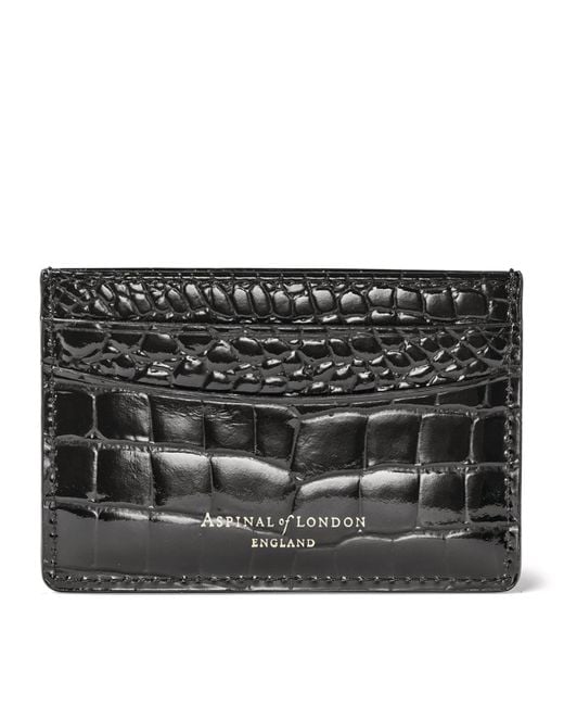 Aspinal Black Croc-Embossed Slim Card Holder