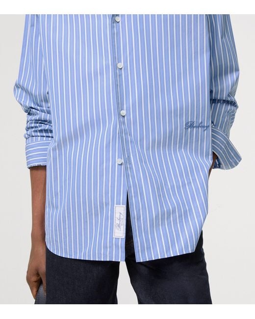 Burberry Blue Cotton Striped Shirt for men
