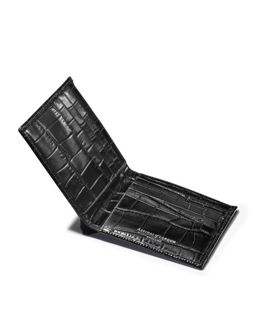 Aspinal Black Croc-Embossed Leather Bifold Wallet for men