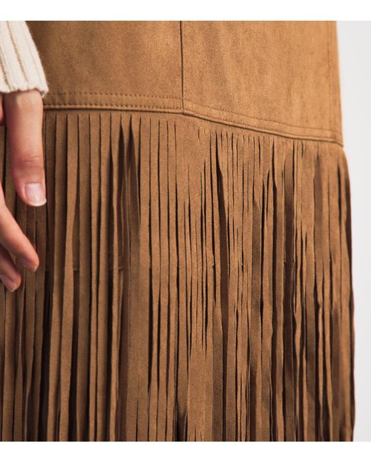 Toccin Brown Faux Leather Fringe Soren Midi Skirt