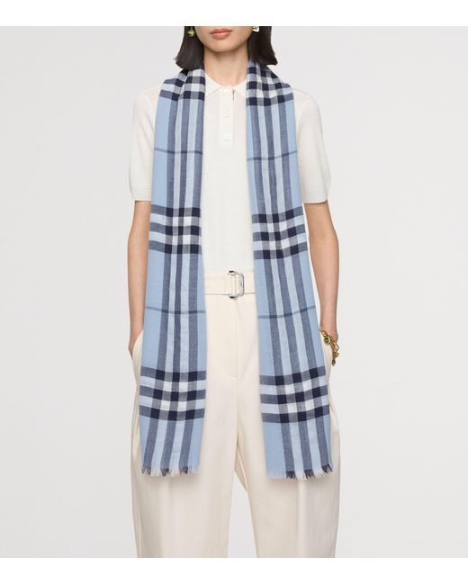 Burberry Blue Wool Wide Check Scarf