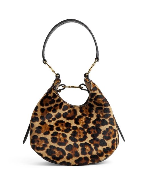 Harrods Brown Small Pony Leopard Penny Shoulder Bag