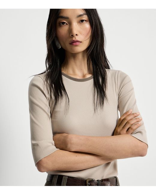 Brunello Cucinelli Natural Stretch-Cotton Ribbed T-Shirt