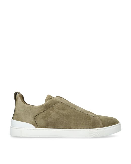 Zegna Green Suede Triple Stitch Sneakers for men