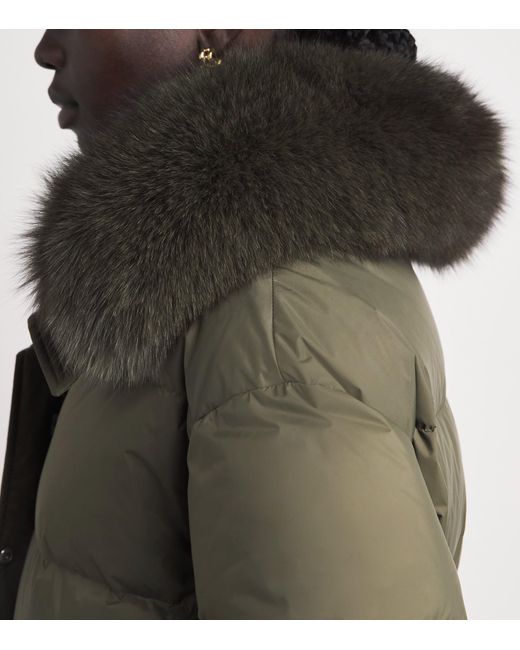 Yves Salomon Green Down Fur-Trim Technical Puffer Jacket