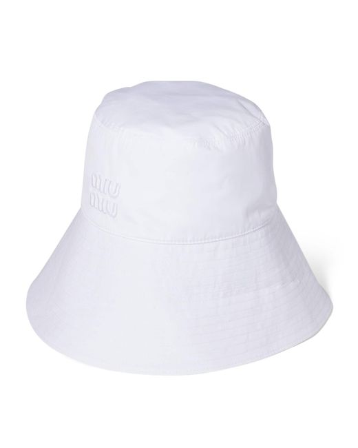 Miu Miu White Cotton Logo Bucket Hat
