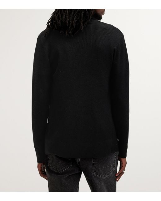 AllSaints Black Merino Wool Mode Cardigan for men