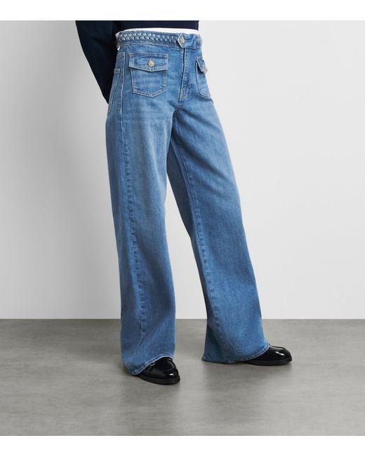 Maje Blue Braided High-Rise Flared Jeans