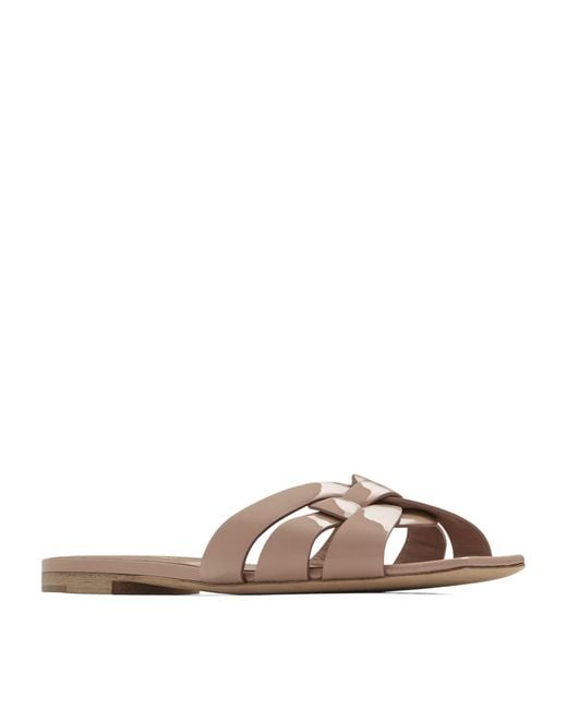 Saint Laurent Brown Patent Leather Tribute Sandals