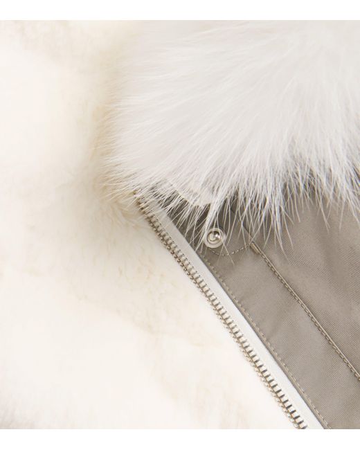 Yves Salomon Gray Canvas Fur-Trim Parka Jacket