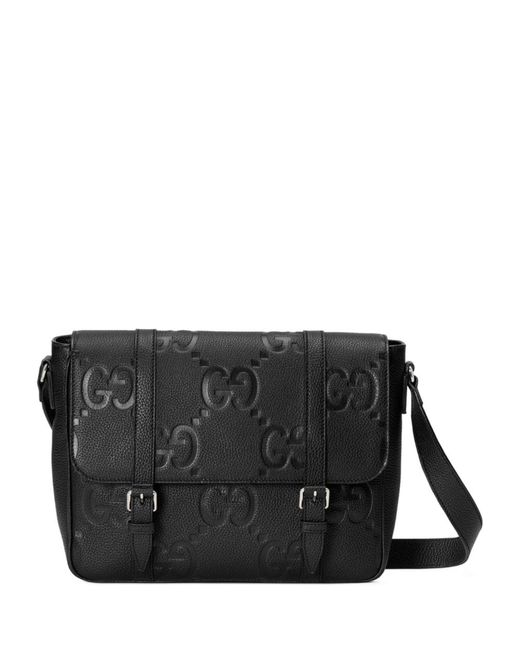 Gucci Black Medium Leather Jumbo Gg Messenger Bag