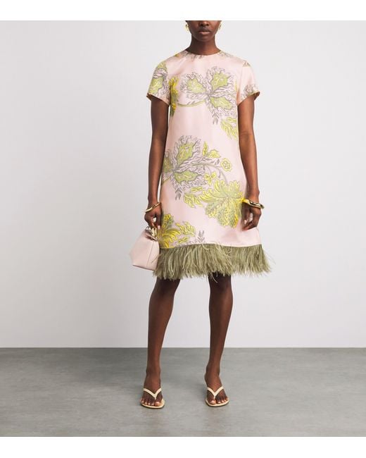 LaDoubleJ Natural Silk Ostrich Feather Mini Swing Dress