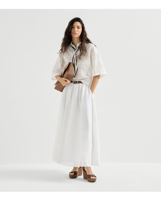 Brunello Cucinelli White Cotton Broderie Anglaise Maxi Skirt